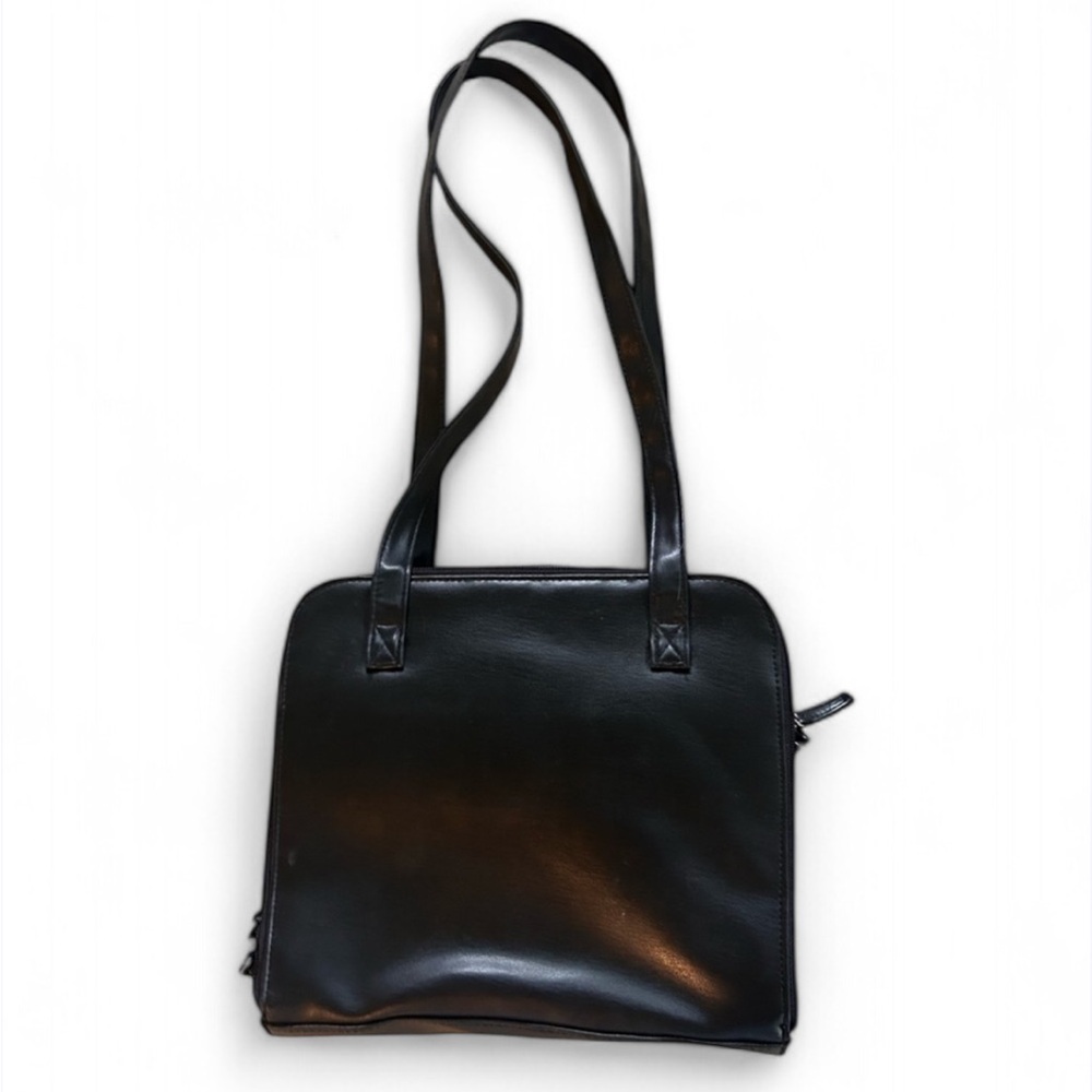 FRANKLIN COVEY Black Organizer Tote Leather Style Croc Embossed Academia Classic - Picture 2 of 8